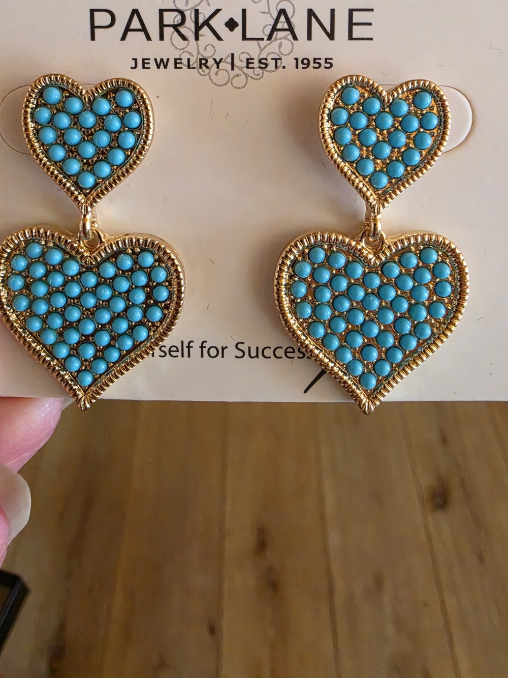 Park Lane Gold-Tone Heart Drop Earrings with Turquoise Accents